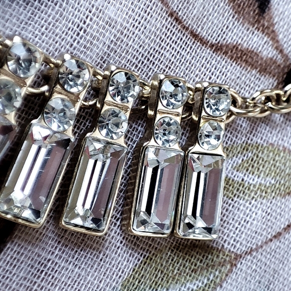 Crystal Clear Fat Baguette Mirror Finish Rhinestone Gold Tone Hardware Necklace - Picture 8 of 10
